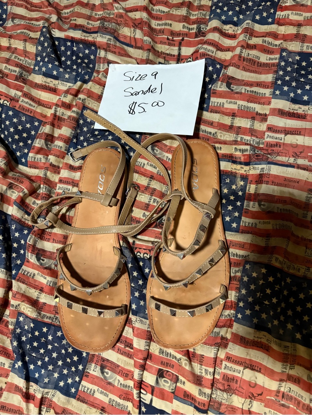 Studded Tan Women’s Ankle-Strap Sandals